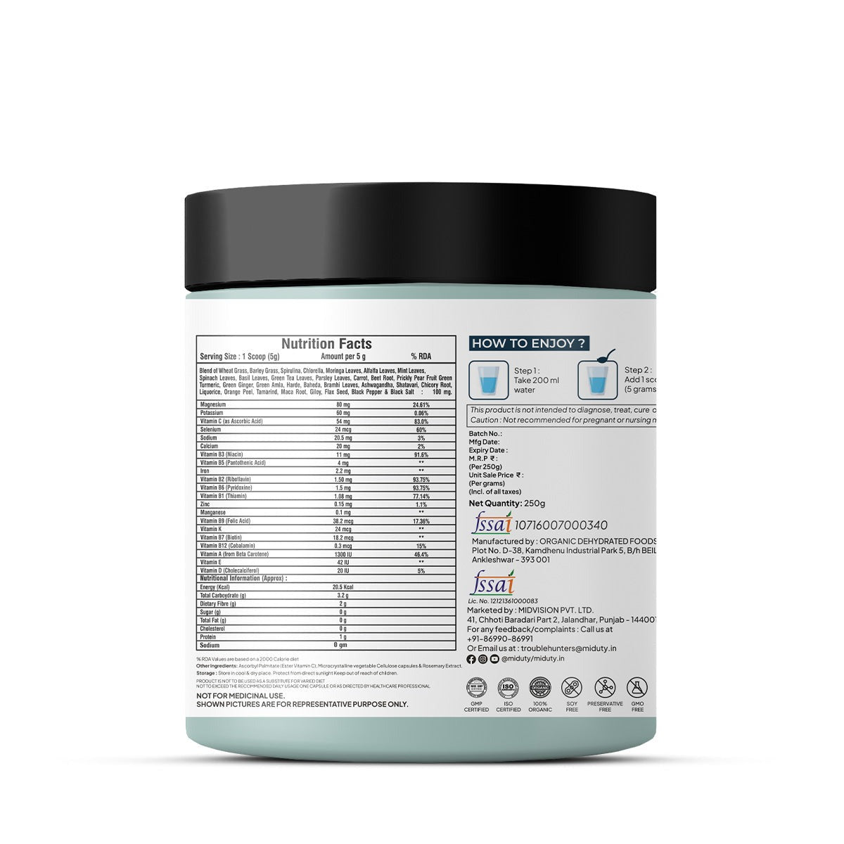Miduty by Palak Notes 100% Organic Alkalizing Super Greens Powder - Distacart