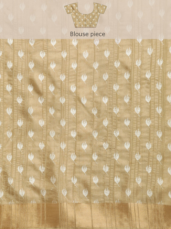 Beige Silk Blend Digital Print Floral Saree with Unstitched Blouse - Hiral Fashion