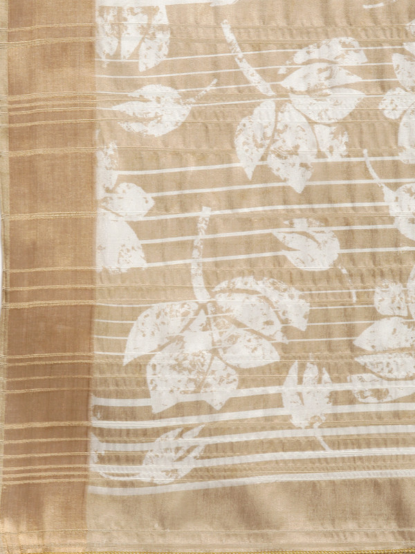 Beige Silk Blend Digital Print Floral Saree with Unstitched Blouse - Hiral Fashion