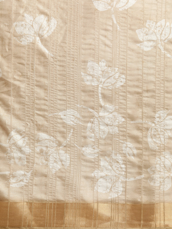 Beige Silk Blend Digital Print Floral Saree with Unstitched Blouse - Hiral Fashion