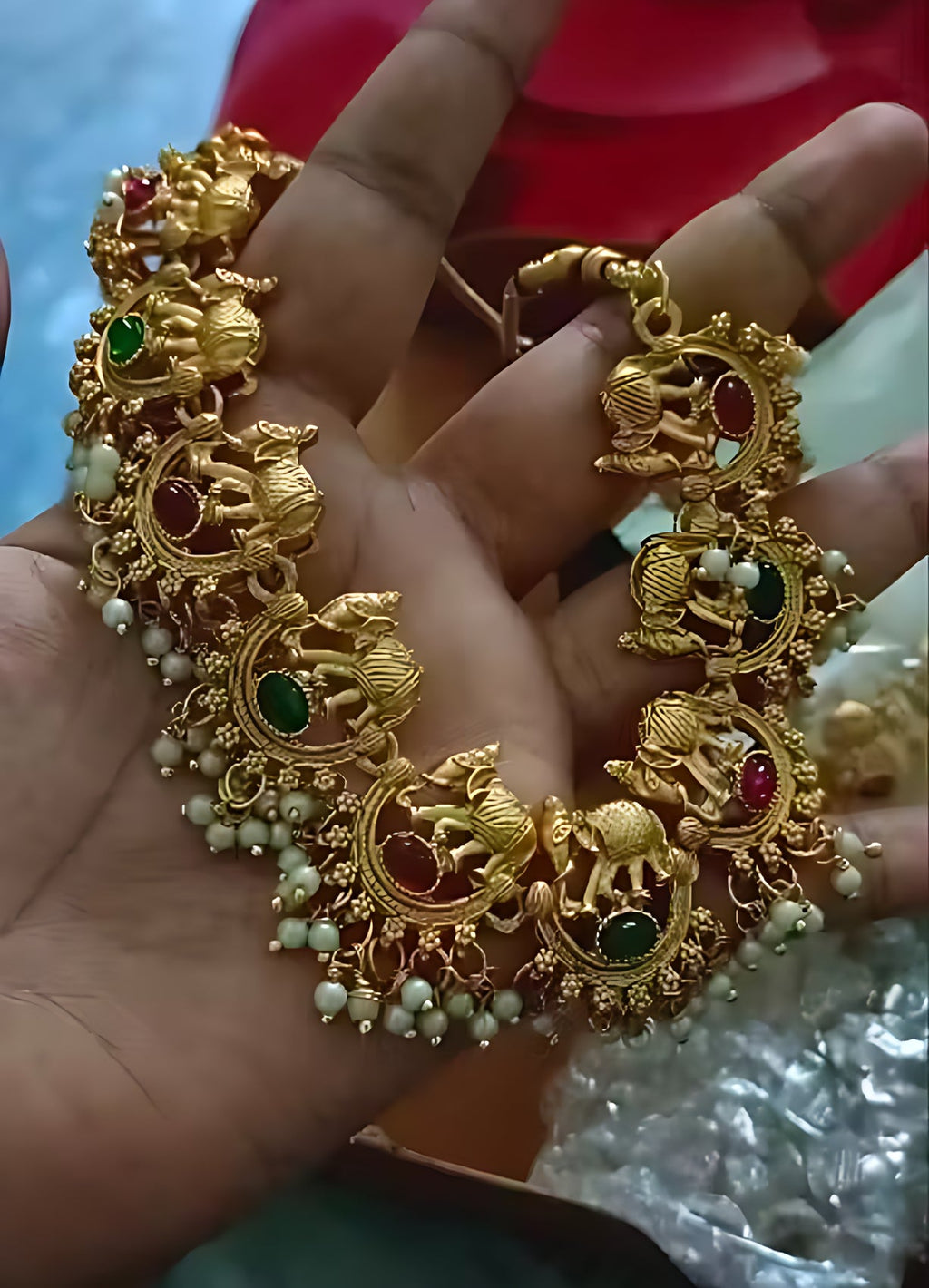 Jewel City Exquisite Antique Gold-Plated Temple Choker Necklace Set - Distacart
