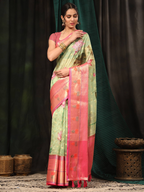 Green Art Silk Digital Print Floral Saree with Unstitched Blouse - Hiral Fashion
