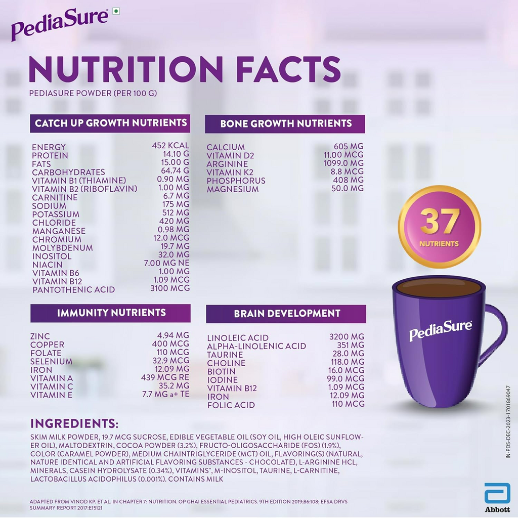 Pediasure Health and Nutrition Drink Powder for Kids Growth (Premium Chocolate) - Distacart