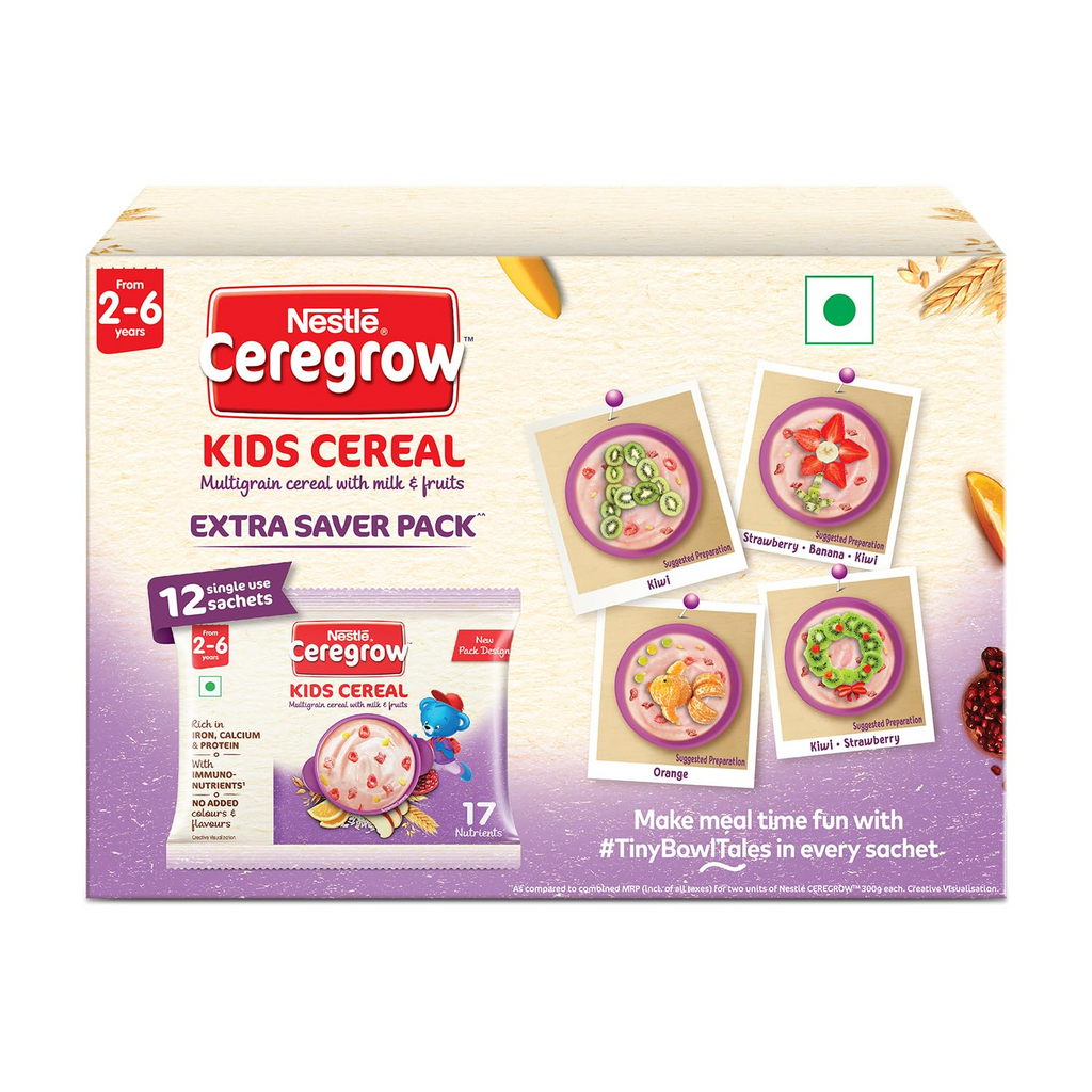 Nestle Ceregrow Kids (2-6 yrs) Cereal-Multigrain, Milk & Fruits, Rich in Iron, Calcium & Protein - Distacart