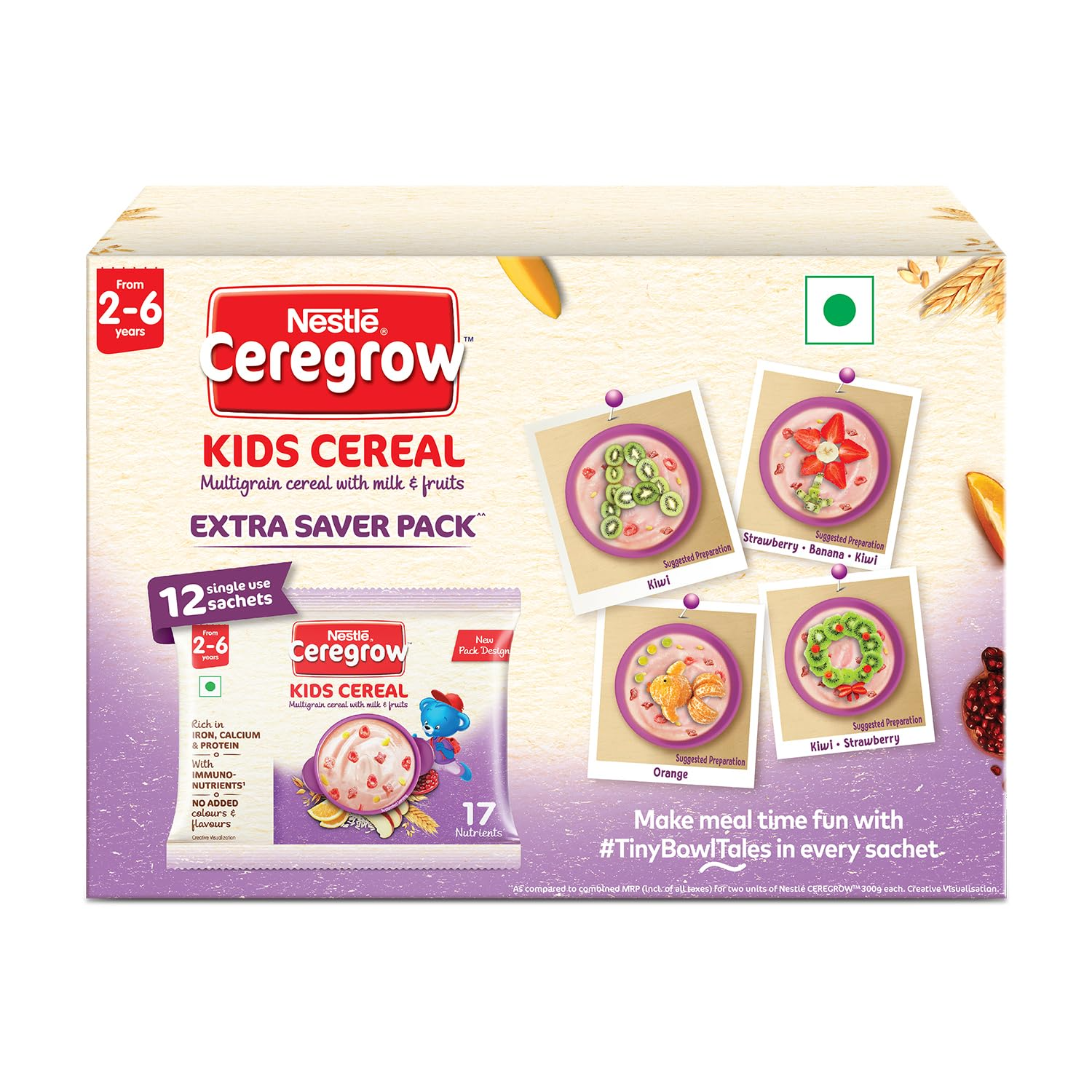 Nestle Ceregrow Kids (2-6 yrs) Cereal-Multigrain, Milk & Fruits, Rich in Iron, Calcium & Protein - Distacart