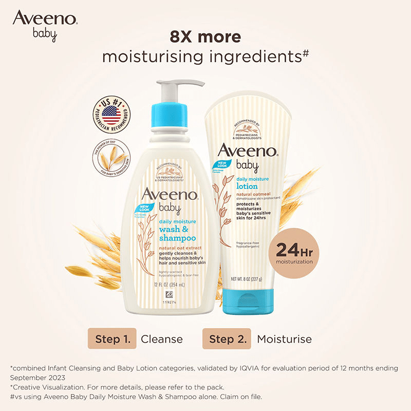 Aveeno Baby Daily Moisture Wash & Shampoo - Natural Oat Gentle Cleanser For Hair, Sensitive Body Skin