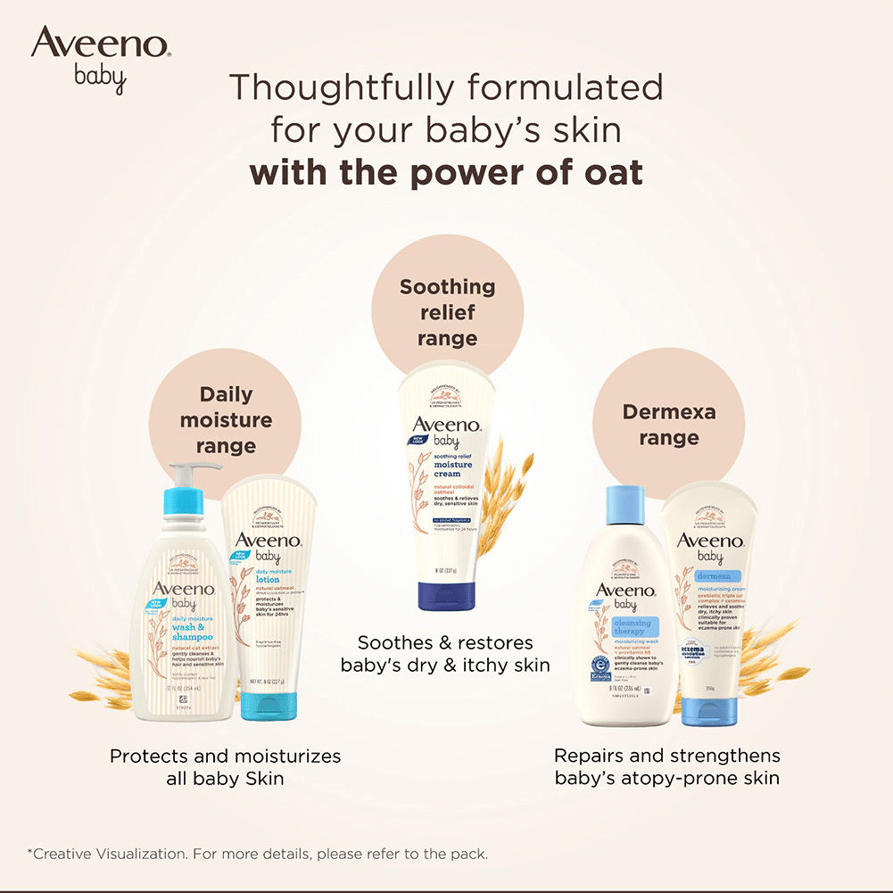 Aveeno Baby Daily Moisture Wash & Shampoo - Natural Oat Gentle Cleanser For Hair, Sensitive Body Skin