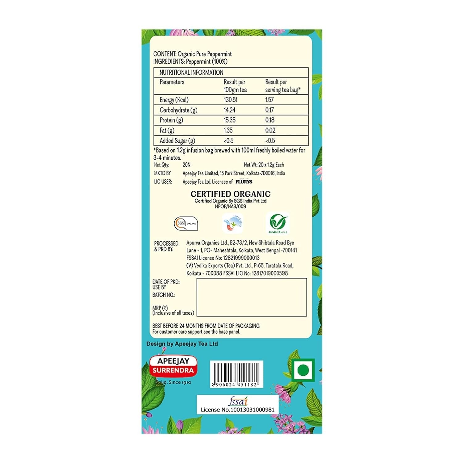 Typhoo Refreshing Organic Peppermint Tea Bags - Distacart