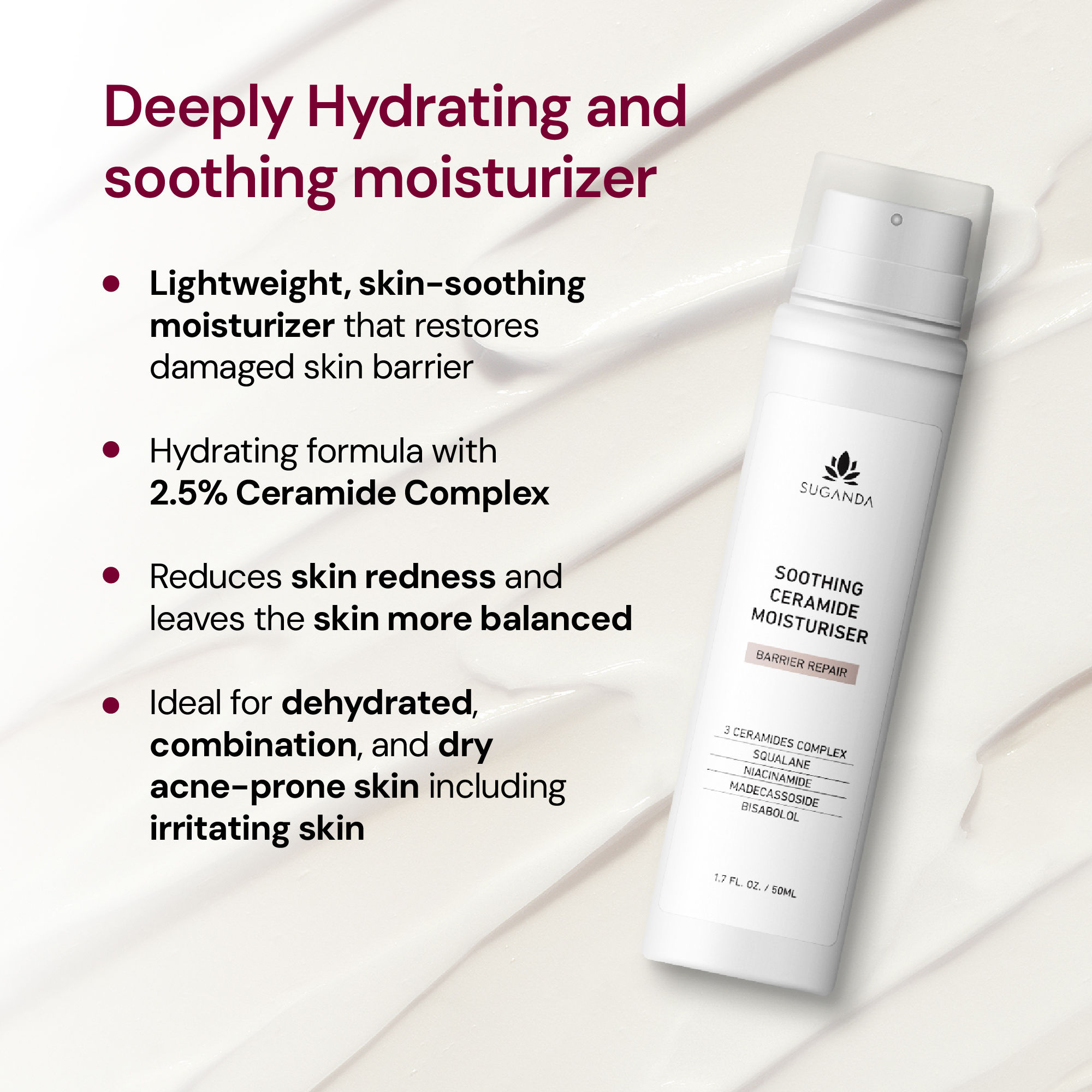 Suganda Soothing Ceramide Moisturiser for Normal To Dry Skin