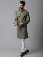 Even Apparels Green Pure Cotton Kurta With Band Collar - Distacart