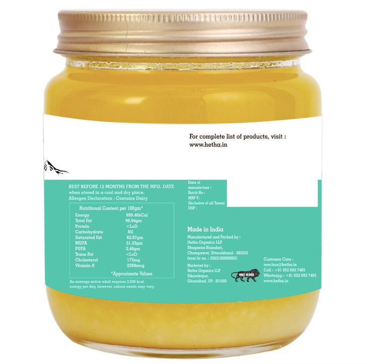 Hetha Himalayan Badri Cow A2 cultured Bilona Ghee / A2 Ghee | Organic and Pure Cow Ghee | Made From Grass Fed A2 Cow's Milk - Distacart