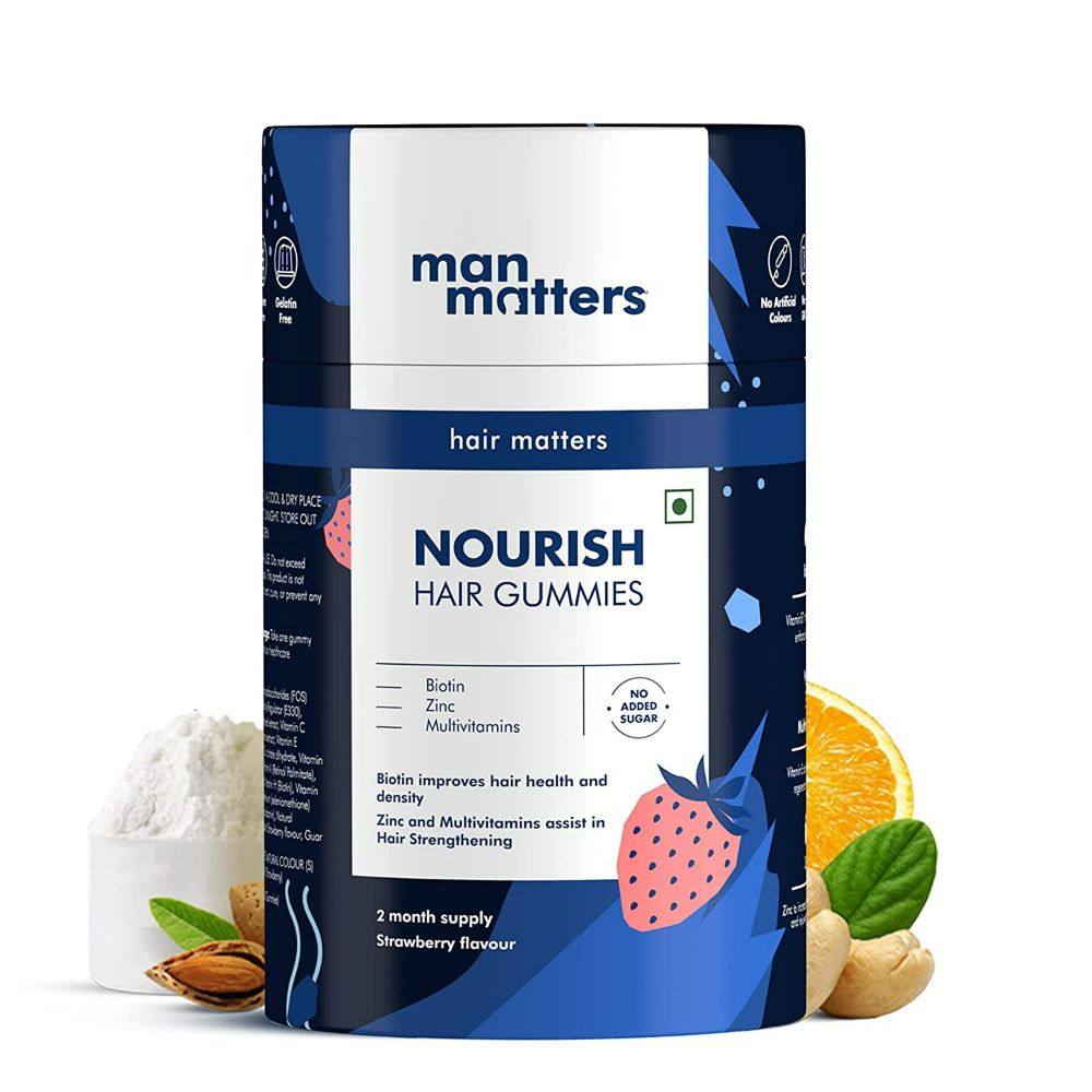 Man Matters Biotin Nourish Hair Gummies With Multivitamins (Sugar Free) - Strawberry Flavor - Distacart