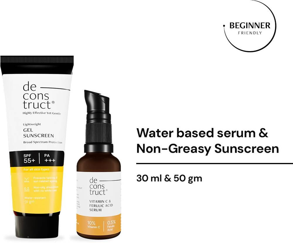 Deconstruct Sun Protect Duo 10% Vitamin C Face Serum + Gel Sunscreen, Get Glowing Skin with Sun Protection, No White Cast, Non Irritating & Lightweight - Distacart
