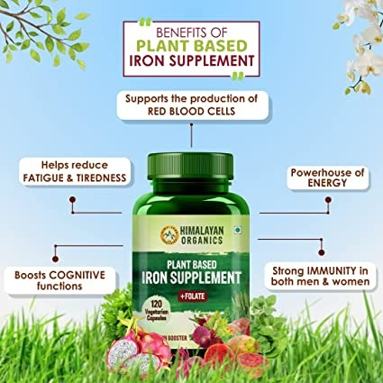 Himalayan Organics Plant Based Iron Supplement + Folate Vegetarian Capsules - Distacart