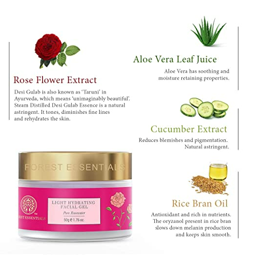 Forest Essentials Light Hydrating Facial Gel Pure Rosewater - Distacart