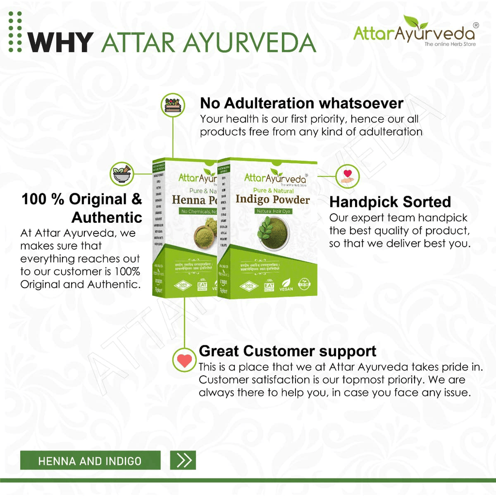 Attar Ayurveda Henna Powder, Indigo Powder Combo Pack - Distacart