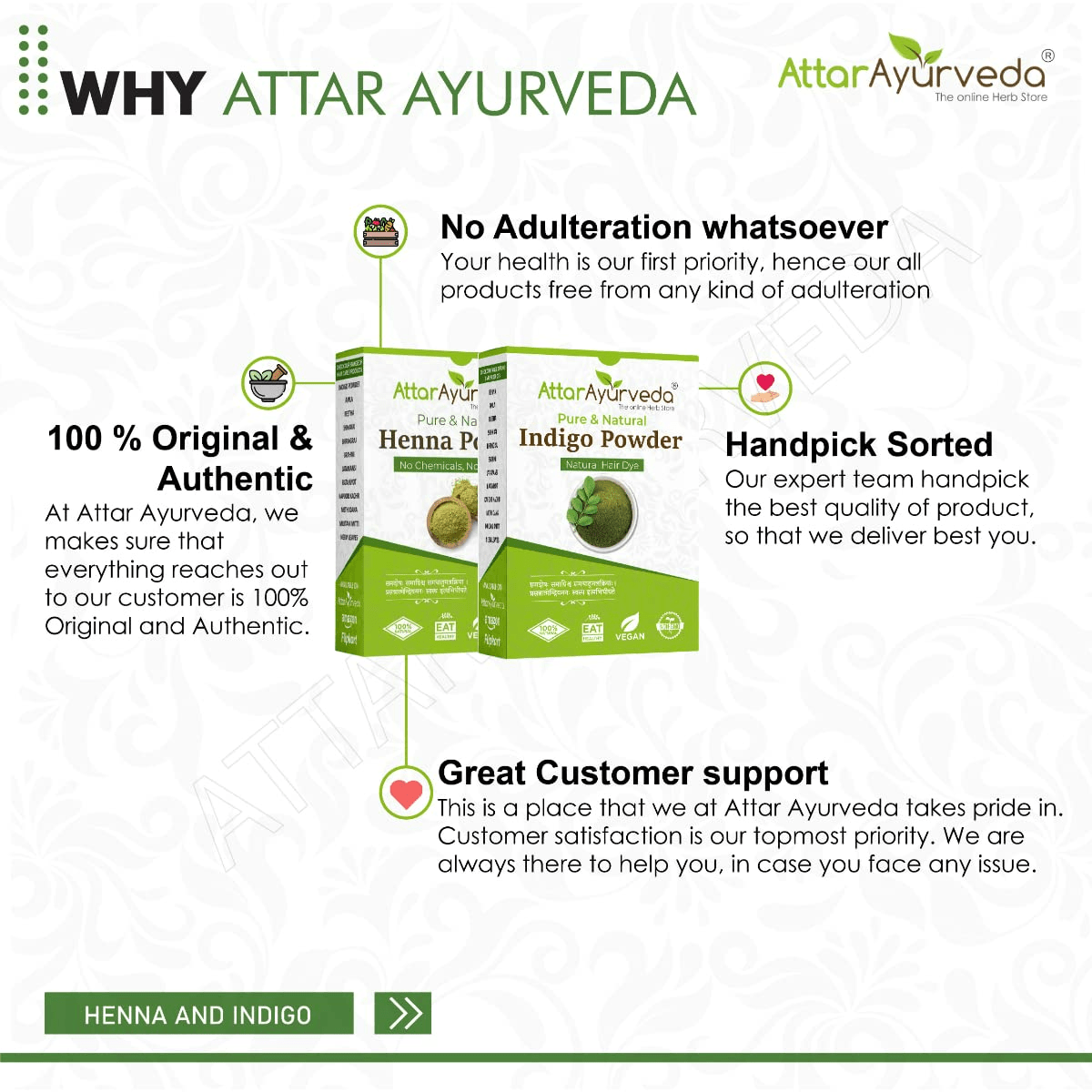 Attar Ayurveda Henna Powder, Indigo Powder Combo Pack - Distacart