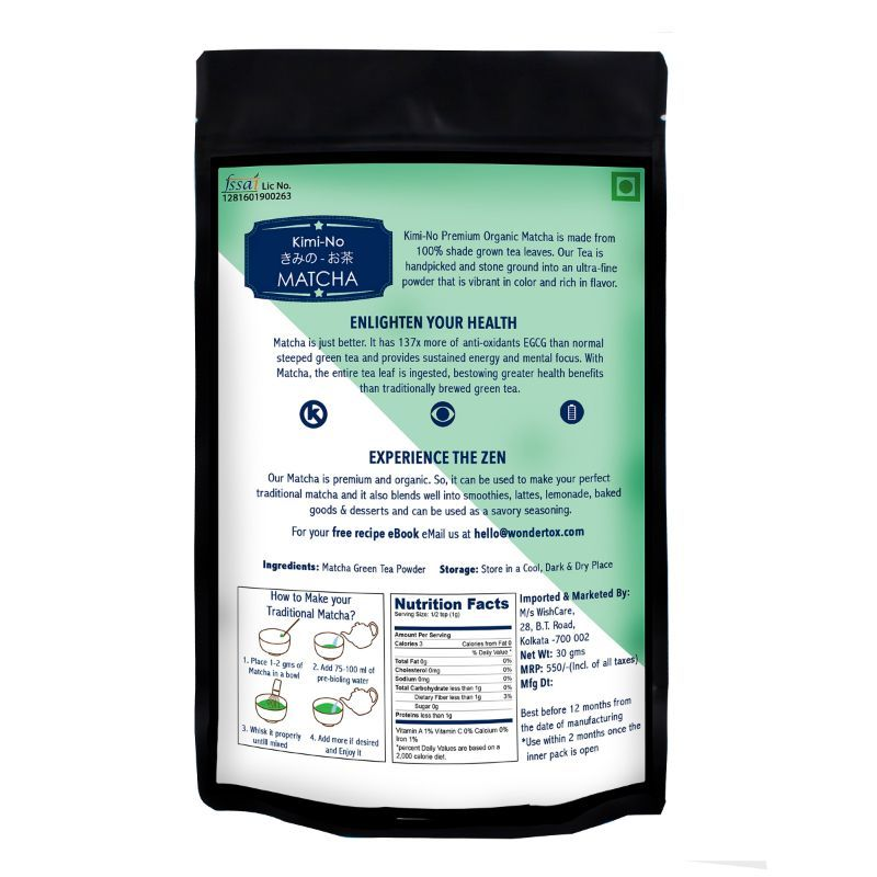Wishcare Kimino Japanese Organic Premium Grade Matcha Green Tea Powder - Distacart