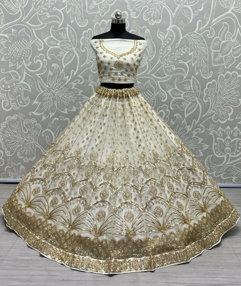 Jyoti Fashion Women's Off White Bridal Net Fancy Sequins with Multi Thread Embroidered & Handwork Wedding Lehenga Choli