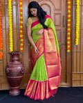 DEIANA'S Beautiful Designer Golden zari Soft Lichi Silk Saree - Parrot