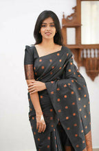 DEIANA'S Beautiful Designer Golden zari Soft Lichi Silk Saree - Black
