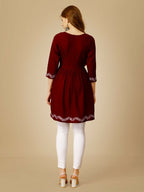 Jyoti Fashion Women's Maroon Viscose Rayon Embroidered Casual Top