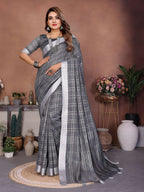 Aastha Fashion Grey Linen Weaving Saree - Distacart