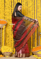 Very Much Indian Rajsi - Handloom Ari Checks Cotton Silk Saree With Golden Border - Maroon