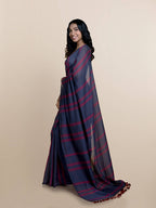 Suta Women Navy Blue Pure Cotton Handloom Saree - Distacart