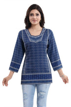 Snehal Creations Indigo Blue Summer Cool Short Kurti Tunic Top