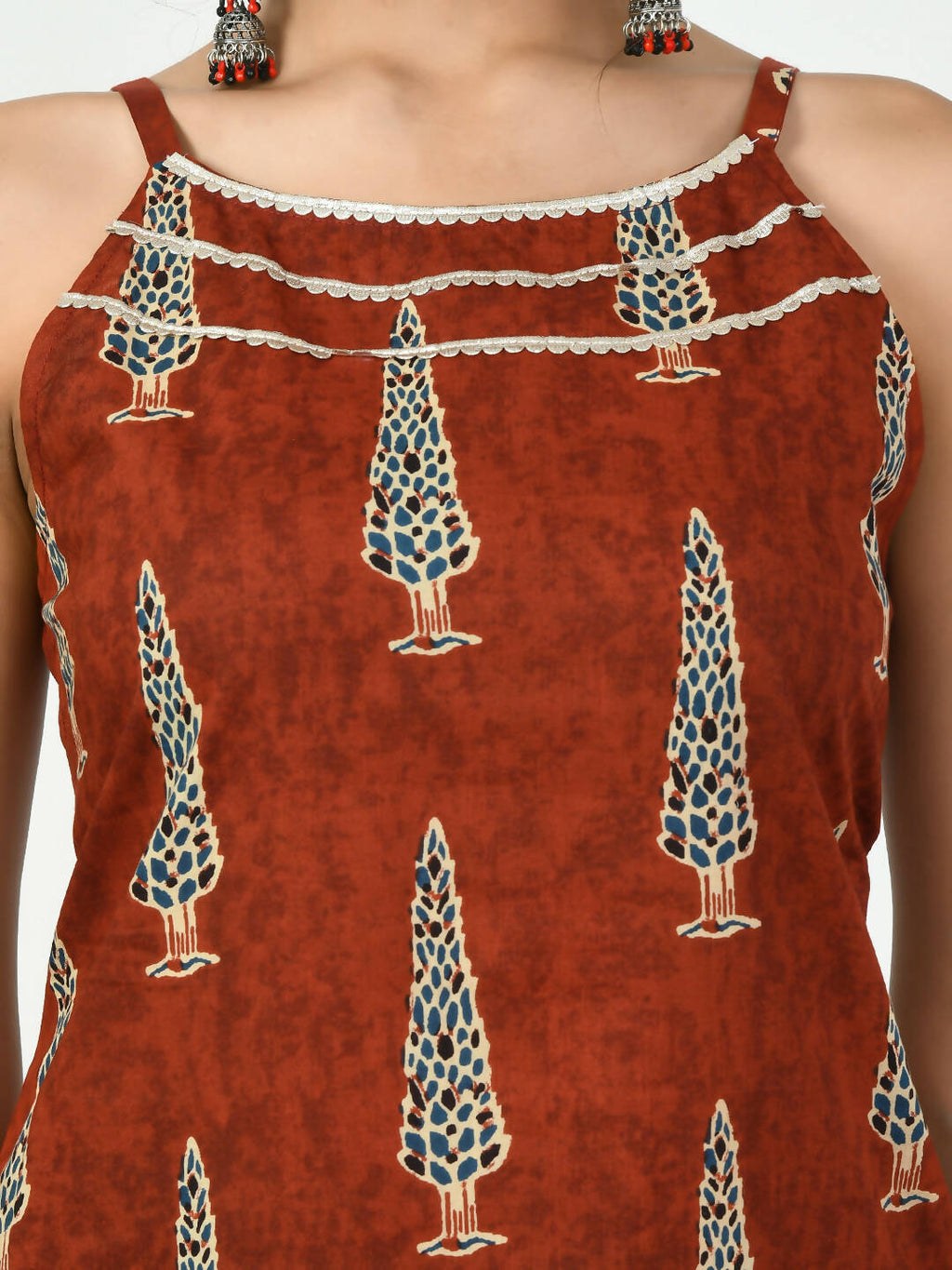 Myshka Women's Rust Straight Printed Kurta