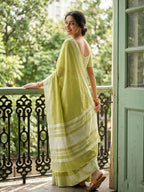Shree Shyam Fashion Popat Green Linen Saree - Distacart