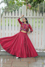 Teeya Creation Maroon Colour Roman Silk With Gamathi Work Navratri Lehenga Choli