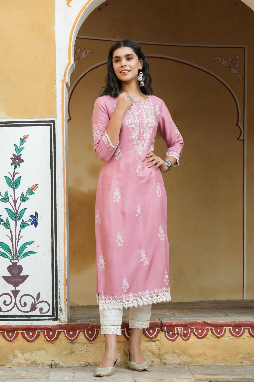 Juniper Women's Onionpink Shantoon Printed Straight Kurta - Distacart