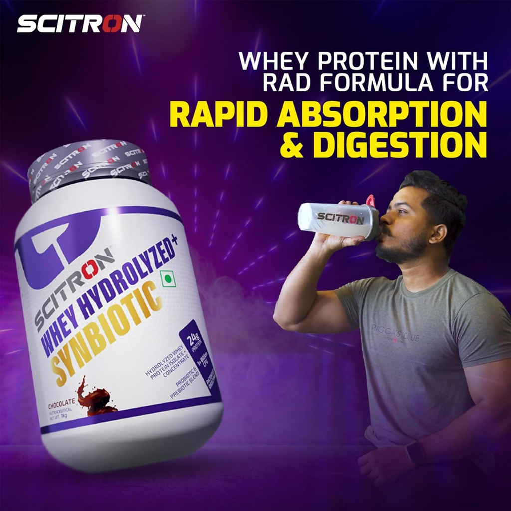 Scitron Whey Hydrolyzed Synbiotic 100% Hydrolyzed Protein Powder Chocolate Flavor - Distacart