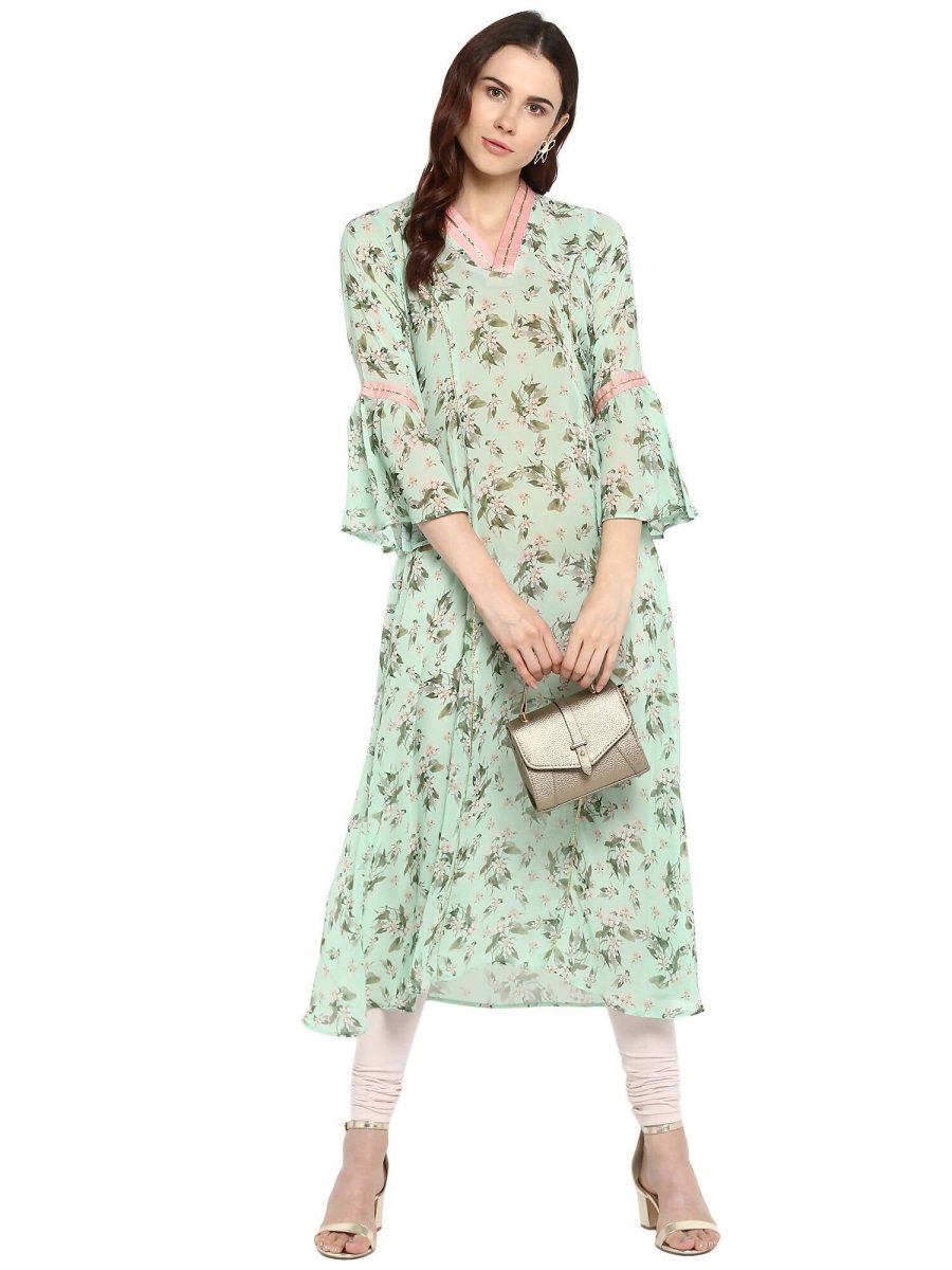 Ahalyaa Women's Yellow Geogette Digital Print Kurta - Distacart