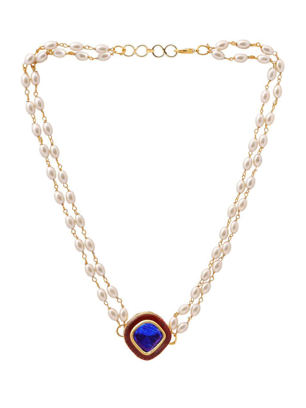 Ruby Raang Blue Meenakari & Pearl Choker