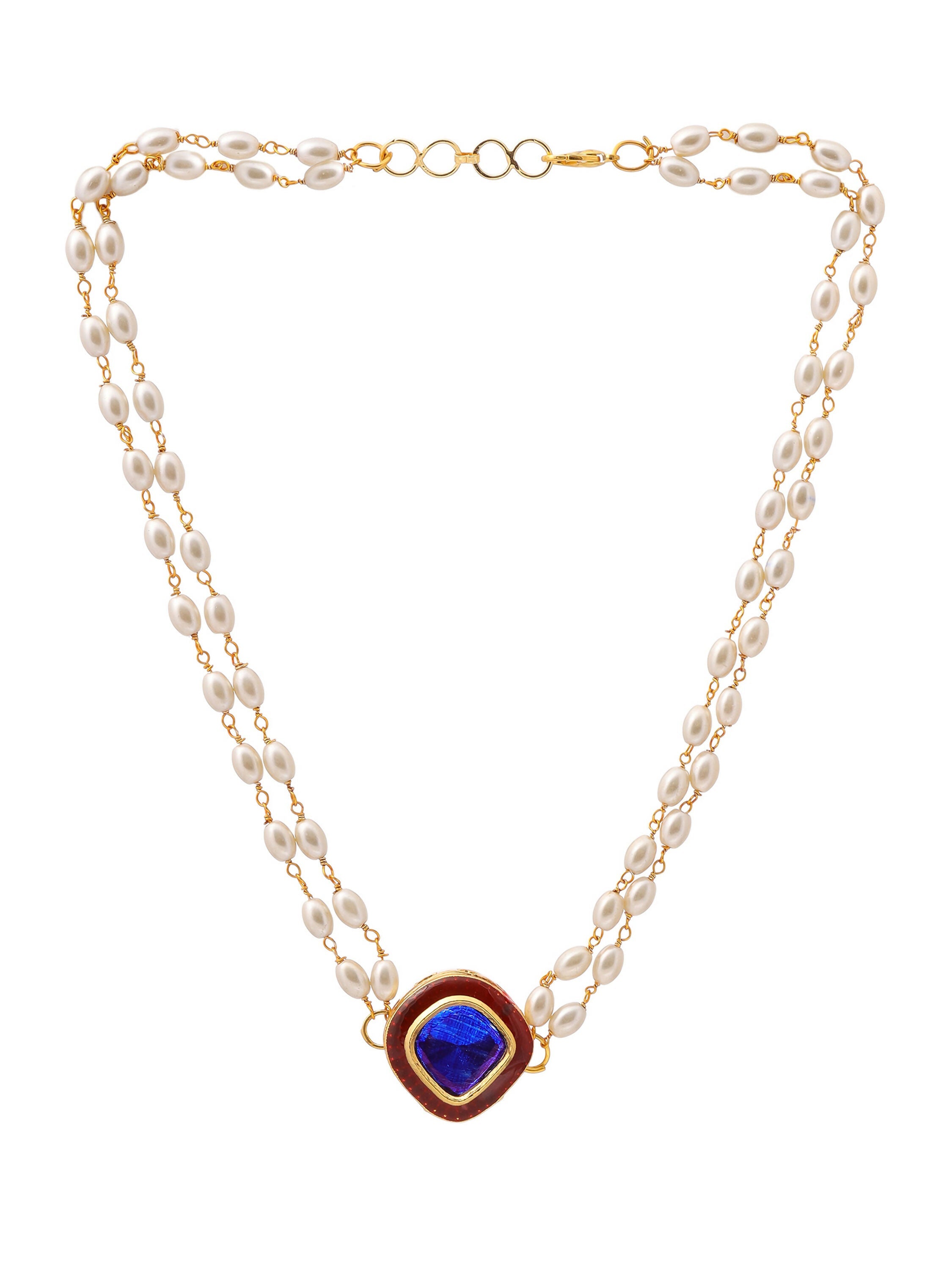 Ruby Raang Blue Meenakari & Pearl Choker