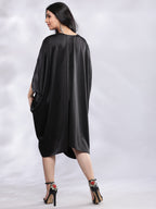 BohoJazz Drape Cowl Black Dress with Hand Embroidered Motif - Distacart
