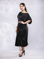 BohoJazz Drape Skirt with One Shoulder Cowl Top Co-ord Set - Black - Distacart