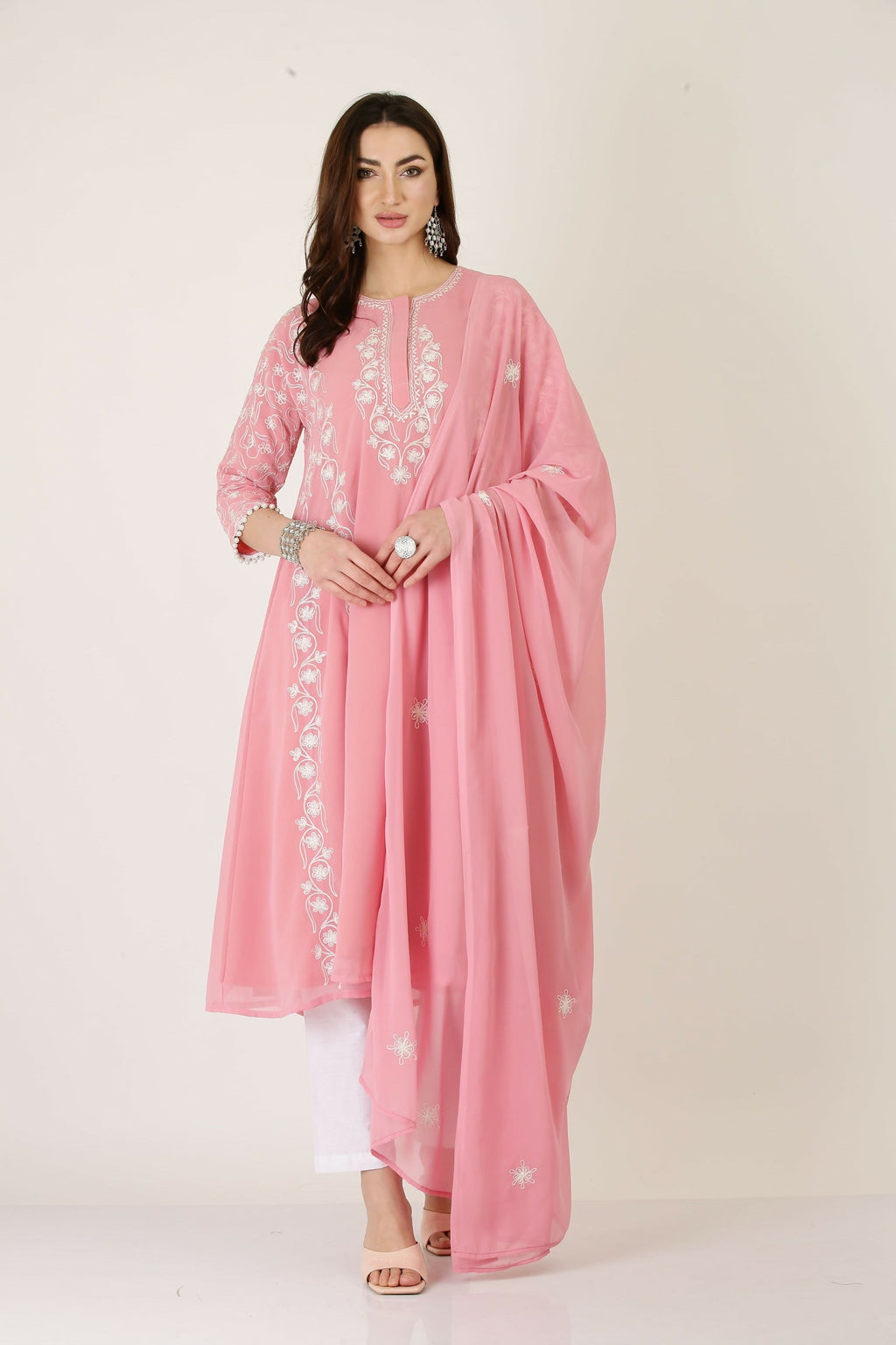 Joban Fashion Pink Georgette Kurta Set - Distacart
