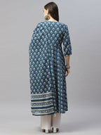 Miravan Women's Cotton Floral Print Anarkali Kurta With Dupatta