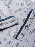 Yufta Women Grey & Navy Printed Kurta with Trouser