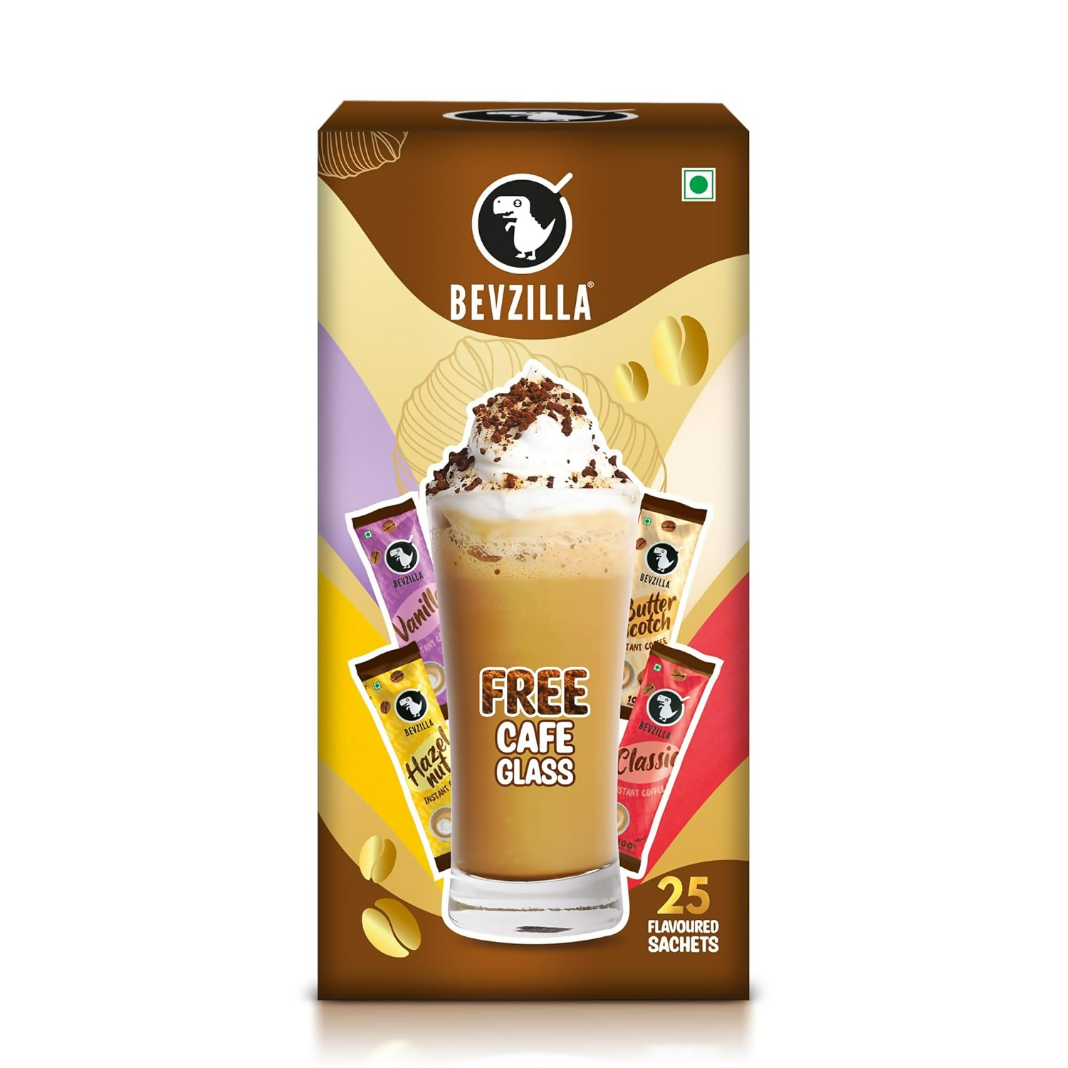 Bevzilla Premium Glass & 25 Flavoured Coffee Sachets - Distacart
