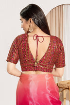 Joban Fashion Maroon Mulberry Silk Padded Blouse With V Neck Elbow Sleeves - Distacart