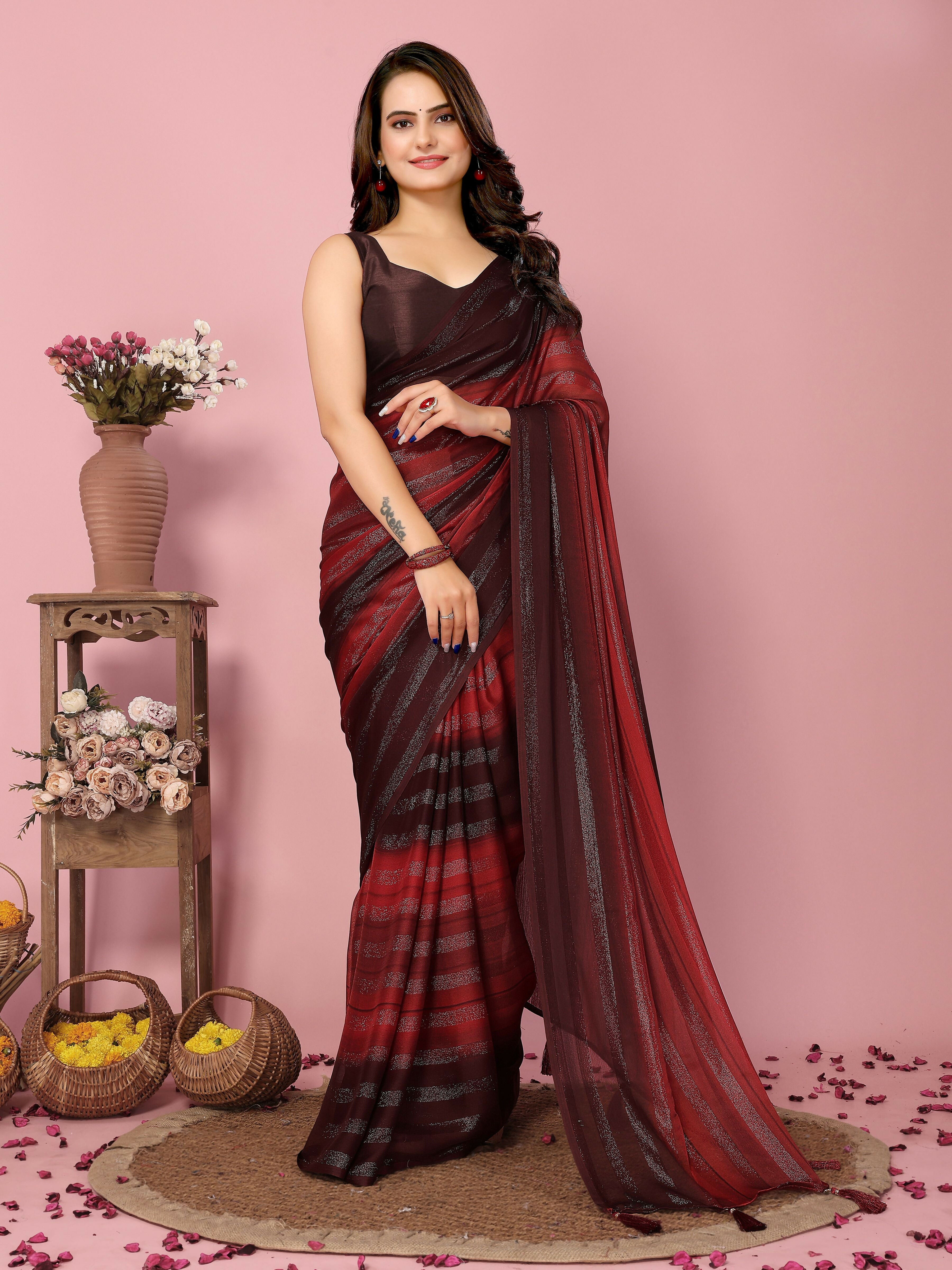 Attractive These Party Wear Ready To Wear Saree - Burgundy