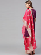 Ahalyaa Women's Purple Poly Silk Solid Kurta and Red Printed Sharara With Dupatta