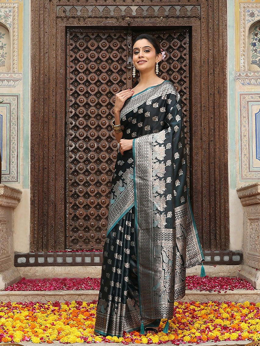 Shree Shyam Fashion Teal Silk Saree - Distacart
