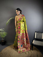 Joban Fashion Light Green Paithani Soft Silk Meenakari Saree - Distacart