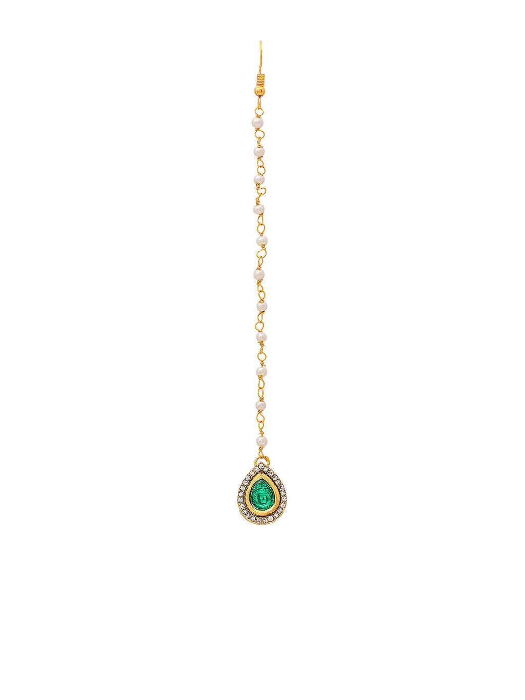 Ruby Raang Green Tear Drop Green Kundan Maang Tikka - Distacart